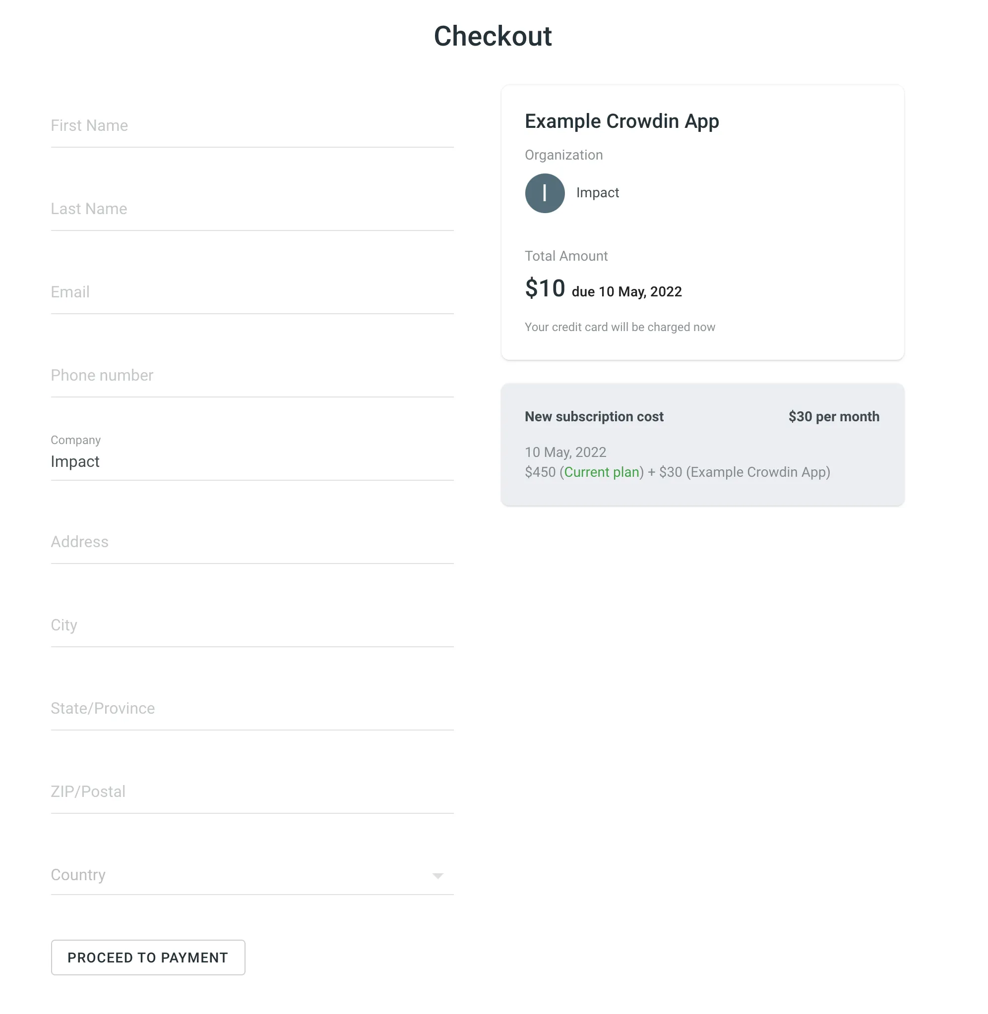 Crowdin 企业版结帐页面