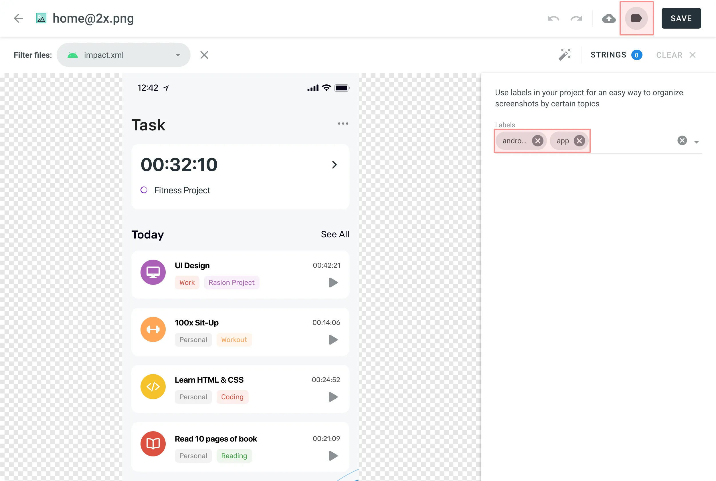 Adding Bezeichnungen zu Single Screenshot